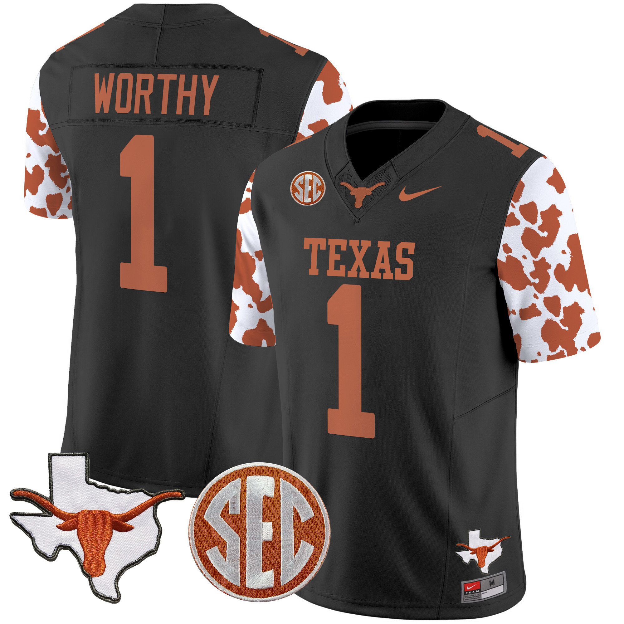 Men Texas Longhorns #1 Worthy Black 2024 Nike Cow Spots Vapor Limited NCAA Jersey->indianapolis colts->NFL Jersey